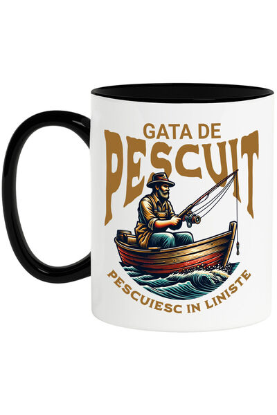 StoryGift Romania Cana cu Barbat In Barca De Lemn Undita Text In Limba Romana...