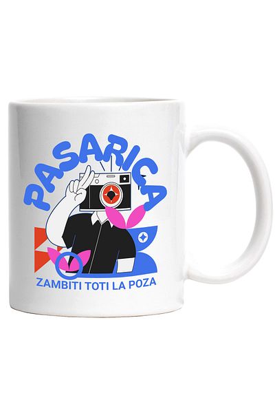 StoryGift Romania Cana cu Cor Uman Aparat Foto Vintige Hobby Fotografie Text Zambiti La Poza , Cer, Cu Maner Alb