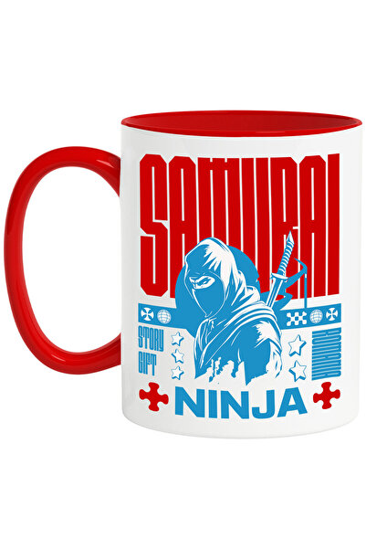 StoryGift Romania Cana cu Ninja Cu Cagula Text Samurai Sabie Filme Cu Spioni, Ceramica, 330ML, cu , Cu Maner Rosu