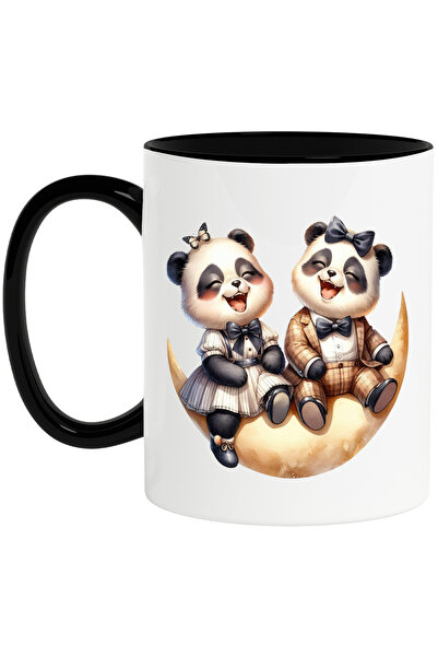 StoryGift Romania Cana cu 2 ursuleti Panda, ilustratie, pe semiluna, se simt ...