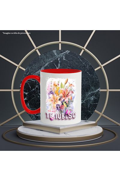StoryGift Romania Mug With Message United Hearts I Love You, Butterflies, Flowers, Bouquet, Multicolor 330 ml, , With ,STG