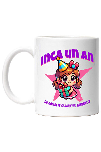 StoryGift Romania Cana cu Fata Vesela Cu Rochie Coif Aniversar Cadou Cu Funda...