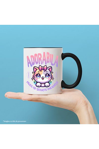 StoryGift Romania Mug Cat with bow funny message ADORABLE UNTIL IT TAKES OUT ITS CLAWS, 330ml, Wax, Cu, STG