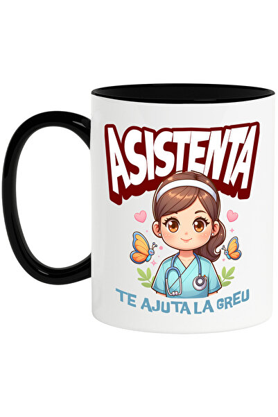 StoryGift Romania Cana cu Asistenta medicala Cu Tinuta Albastra Fluturi Color...