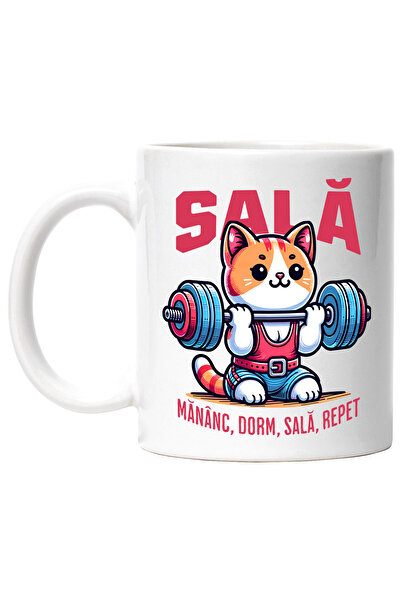 StoryGift Romania Cana Pisica ridicand bara greutati sala mananc dorm, 330ml,...