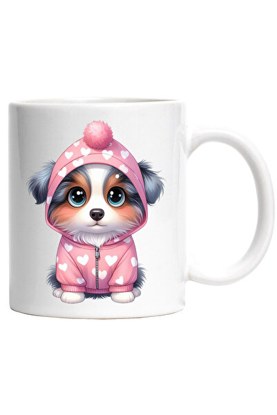 StoryGift Romania Cana cu un catelus timid | ilustratie | imbujorat | poarta un hanorac cu inimioa, Cu Maner Alb