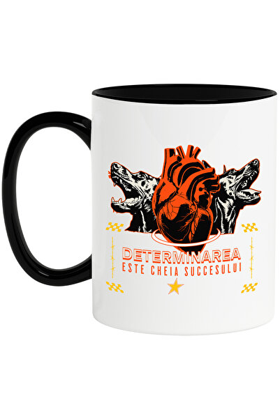 StoryGift Romania Cana Mesaj motiational DETERMINAREA ESTE CHEIA SUCCES, 330ml, Ceramica cu Maner , Cu Maner Negru