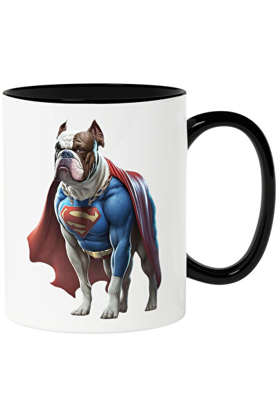 StoryGift Romania Cana cu Portret Caine Supererou, Caine in Custom de Superman, Caine Mare, Fioros, Cu Maner Negru