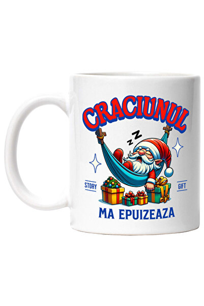 StoryGift Romania Cana cu Mos Craciun Extenuat In Hamac Dormint Cadouri Color...