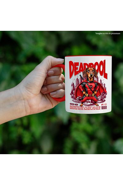 StoryGift Romania Mug with Dachshund Dog in Deadpool Costume with Cape, Night Hero, With,STG