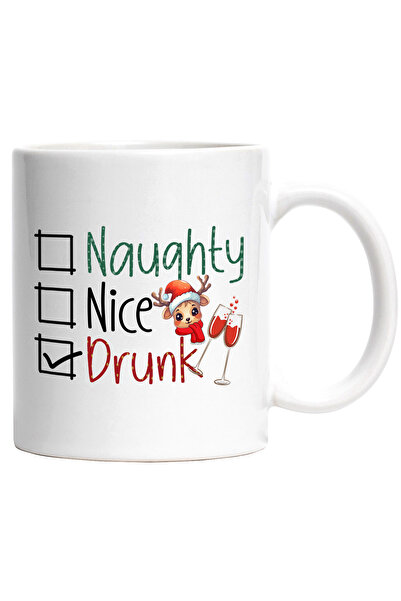 StoryGift Romania Cana cu ren micut cu mesajul "Naughty, Nice, Drunk", baut b...
