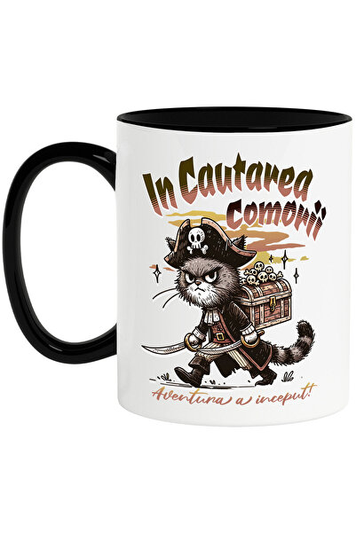 StoryGift Romania Cana cu Pisica Pirat Cu Palarie Si Cufar Cranii Text In Cau...
