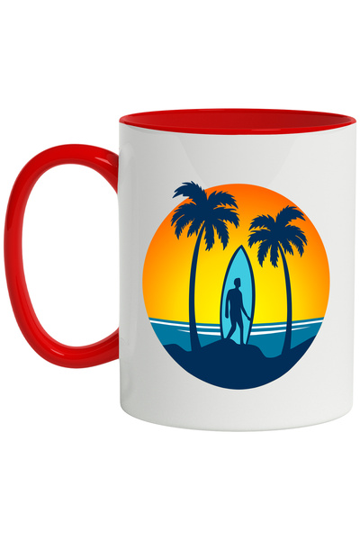 StoryGift Romania Cana Cu Surfer, Palmieri, Apus, Mare, Multicolor 330 ml, Ce...