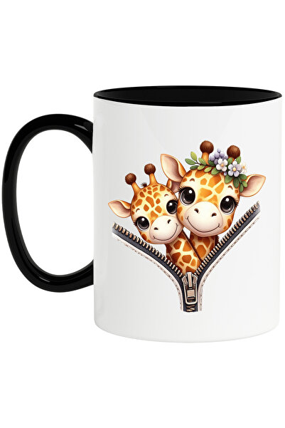StoryGift Romania Cana cu 2 girafe inghesuite, ilustratie, fermoar, vesele, b...