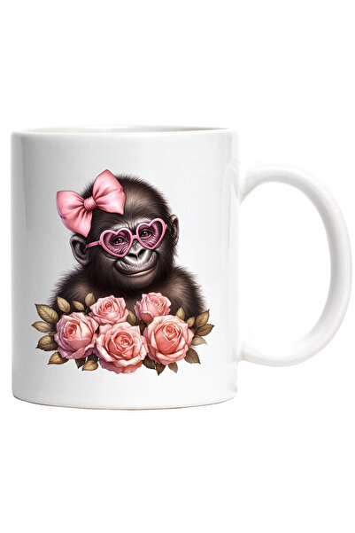 StoryGift Romania Cana cu o gorila | ilustratie | ochelari in forma de inimioare | vesela | tranda, Cu Maner Alb