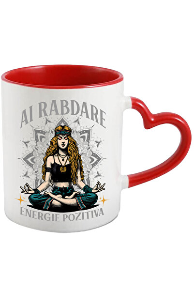 StoryGift Romania Cana Yoga - Ai rabdare, 330ml, Ceramica cu Maner Inima Rosi...