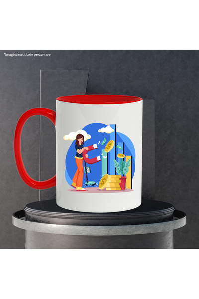 StoryGift Romania Cana Cu Magnet, Cer, Bani, Monede, Metal, Multicolor 330 ml, Ceramica cu Maner R, Cu Maner Rosu