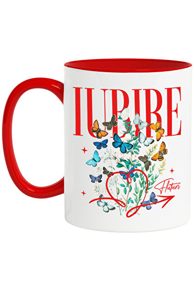 StoryGift Romania Cana cu Fluturi Colorati Planta verde Text Iubire Inimioara...