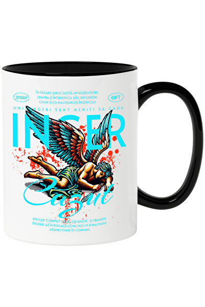 StoryGift Romania Cana Inger Cazut - Loialitate, 330ml, Ceramica cu Maner Neg...