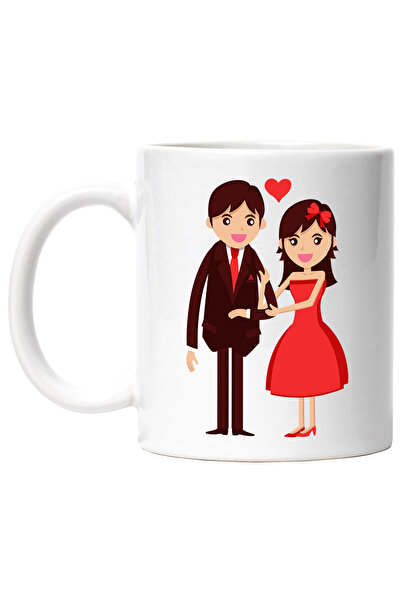 StoryGift Romania Cana Cu Inima, Indragostiti, Cuplu, Costum, Multicolor 330 ml, Ceramica cu Maner, Cu Maner Alb