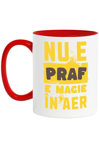 StoryGift Romania Cana Mesaj Constructi Nu-i praf, e magie în aer, 330ml, Ceramic cu Maner Rosu, Cu Maner Rosu