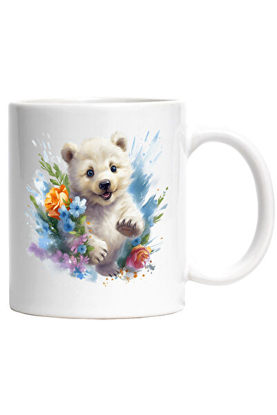 StoryGift Romania Cana cu un ursulet polar vesel | ilustratie | flori | natur...
