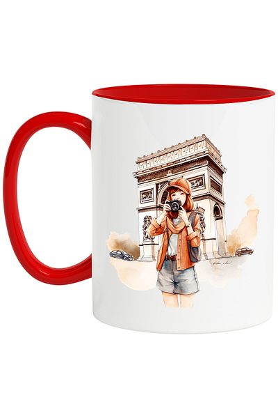 StoryGift Romania Mug with a girl taking pictures, travel, illustration, trip, cars, arc d, With ,STG