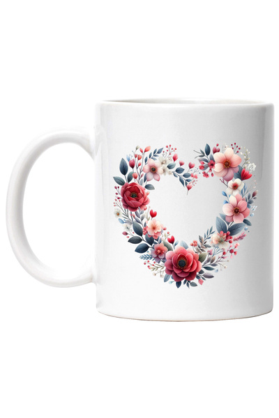 StoryGift Romania Cana cu o inima facuta din flori, ilustratie, plante, coroa...