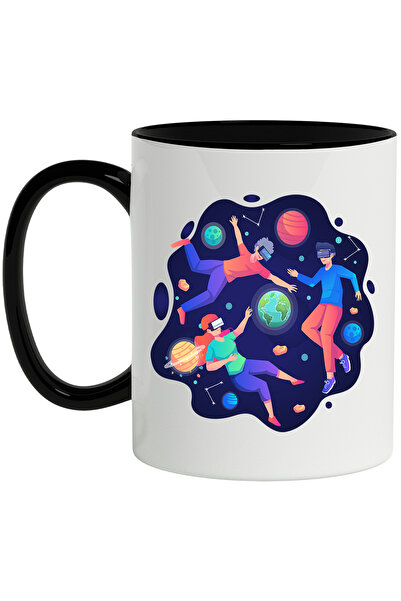 StoryGift Romania Cana Cu Spatiu, VR, Planete, Stiinta, Stele, Multicolor 330 ml, Ceramica cu Mane, Cu Maner Negru