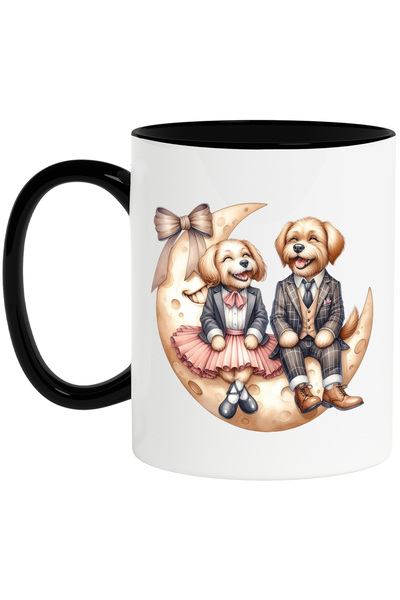 StoryGift Romania Cana cu o catelusa si un catel care stau pe semiluna | ilus...