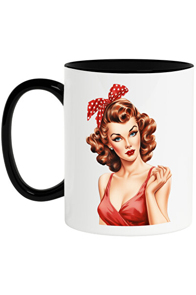 StoryGift Romania Cana cu femeie frumoasa roscata, ilustratie, stil retro, ve...