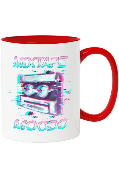 StoryGift Romania Cana cu Caseta Audio Stil Eroare Calculator Vintige Text Mixtape Moods , Ceramic, Cu Maner Rosu