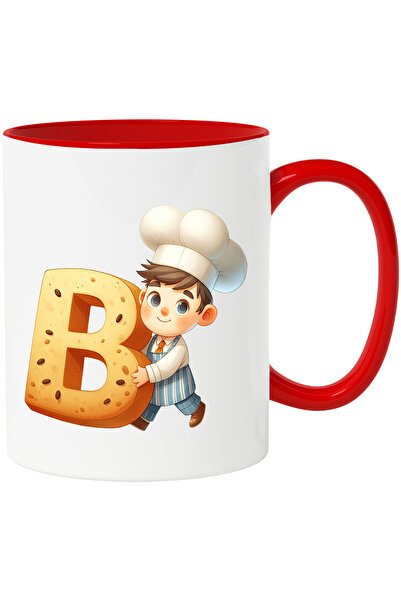 StoryGift Romania Cana cu un brutar care tine litera "B" | ilustratie | scoala | palarie | alfabet, Cu Maner Rosu