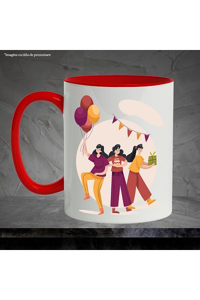 StoryGift Romania Cana Cu Aniversare, Baloane, Tort, Lumanari, Prieteni, Cutie De Cadou, Multicolo, Cu Maner Rosu