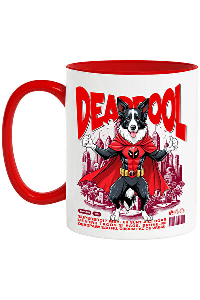 StoryGift Romania Cana cu Border Collie Caine In Costum de DeadPool cu Peleri...