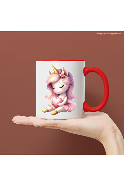 StoryGift Romania Cana cu un unicorn imbujorat, ilustratie, tine o inima, roc...