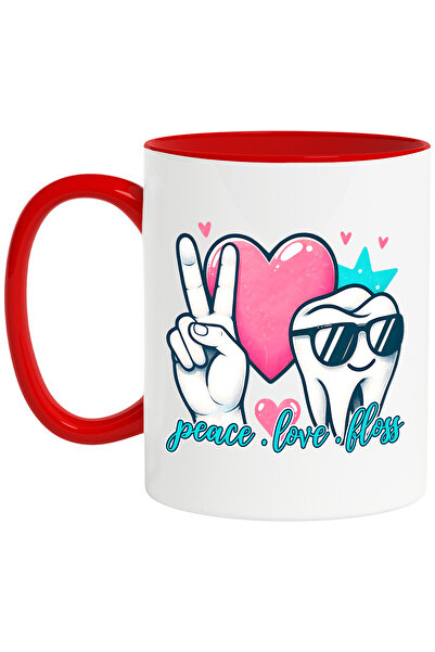 StoryGift Romania Cana cu mesajul "Peace. Love. Floss", profesie, ilustratie,...