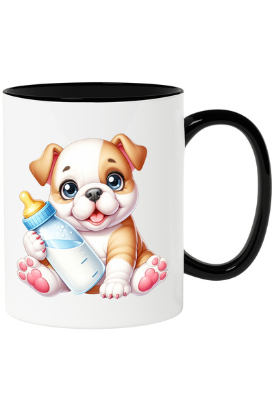 StoryGift Romania Cana cu un catelus vesel care tine un biberon cu lapte | il...