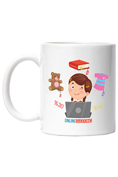 StoryGift Romania Cana Cu Online Shopping, Laptop, Reduceri, Carte, Urs, Haina, Multicolor 330 ml,, Cu Maner Alb