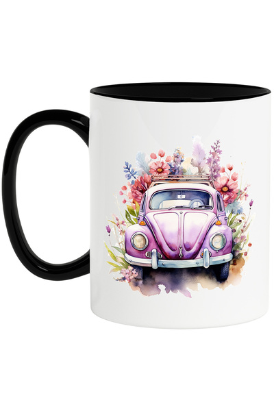 StoryGift Romania Cana cu o masina, ilustratie, roz, natura, floricele, afara...