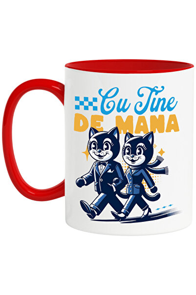 StoryGift Romania Cana cu Cuplu Pisici Vesele Text Cu Tine De Mana, Iubire Dr...