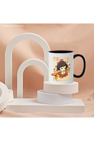 StoryGift Romania Mug With Message In English Stay Wild Moon Child, Moth, Moon, Multicolor 330 ml, C, Cu, STG