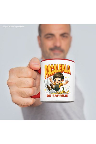 StoryGift Romania April Fool's Day Mug Child Falls on Banana, 330ml, Ceramic with Red Handle, With Ma,STG