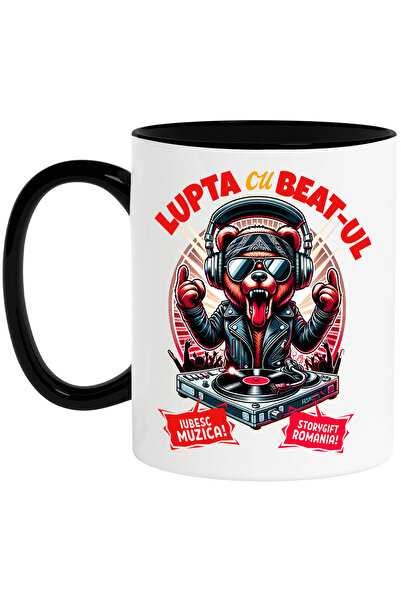 StoryGift Romania Cana cu Urs Cu Geaca De Piele Si Limab Scoasa Rock&Roll Pet...