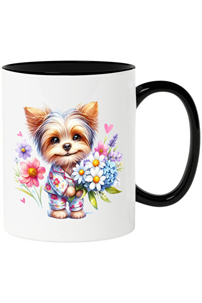 StoryGift Romania Cana cu un catel care tine un buchet cu flori | ilustratie ...