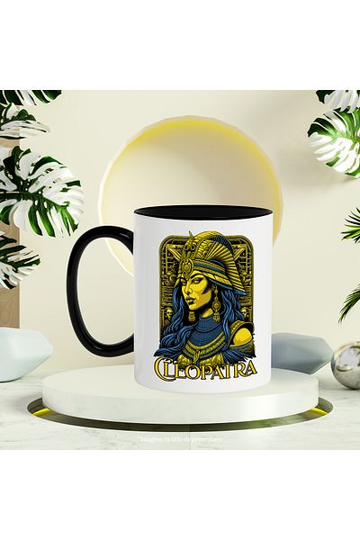 StoryGift Romania Mug Cleopatra Queen of Gold, Egypt Fortune, 330ml, Ceramic with Black Handle, With Black Handle