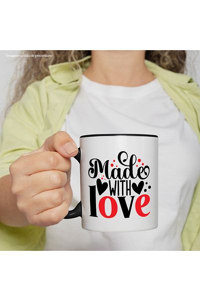 StoryGift Romania Mug with hearts and the text "Made with love" - ​​made with love, family affection, With