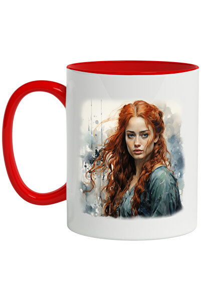 StoryGift Romania Cana Cu Sansa Stark, Urzeala Tronurilor, Personaj Fictiv, Multicolor 330 ml, Cer, Cu Maner Rosu