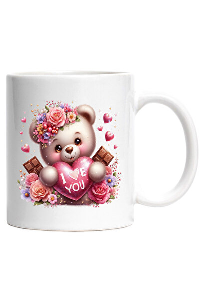 StoryGift Romania Cana cu un ursulet care tine in brate o inima pe care scrie...