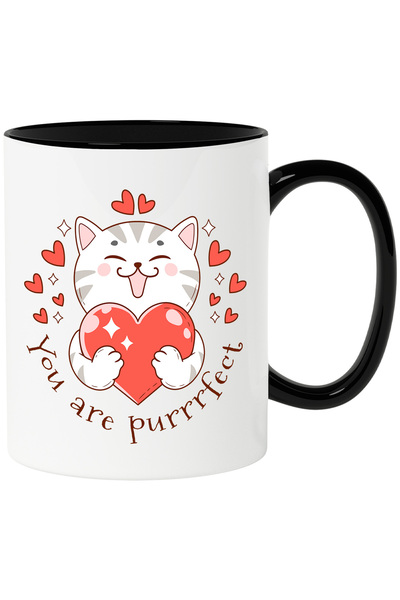 StoryGift Romania Cana cu o pisicuta care tine o inima cu mesajul "You are pu...